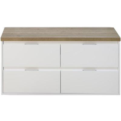 Porto Badmeubelset 120 cm - 4 Laden Wit Hoogglans - Wastafelbovenblad Natuur Eiken