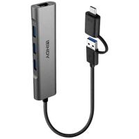 LINDY 43379 USB 3.2 Gen 1 Hub & Gigabit Ethernet Converter - thumbnail