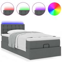 Bed poef met matras en LED's 180x200 cm stof donkergrijs - thumbnail