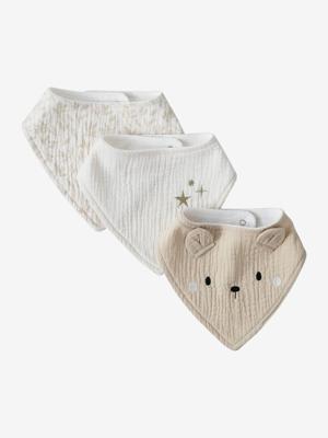 Set met 3 slabbetjes van katoengaas beige, bedrukt