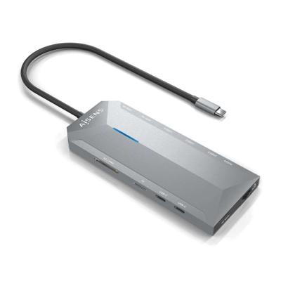 AISENS - ASUC-12P005-GR - USB-C Dock 12-in-1, USB-C A 2xHDMI, 1xRJ45, 3xUSB-A, 2xUSB-C, 1xUSB-C PD, 1xAudio, 1xSD, 1xMicro SD, Grijs, 30cm