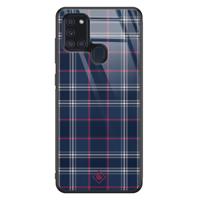 Samsung Galaxy A21s glazen hardcase - Tartan blauw - thumbnail