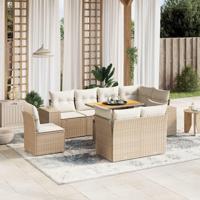 9-delige Loungeset met kussens poly rattan beige - thumbnail