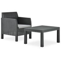 2-delige Loungeset met kussen PP rattan antracietkleurig - thumbnail