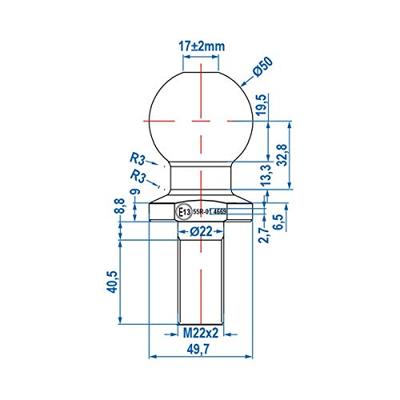ProPlus rechte trekhaakkogel - ø 50 mm - draad m22 x 40,5 mm