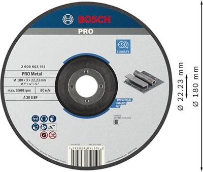 Bosch Accessoires Doorslijpschijf gebogen Standard for Metal A 30 S BF, 180 mm, 22,23 mm, 3,0 mm 1 stuks - 2608603161