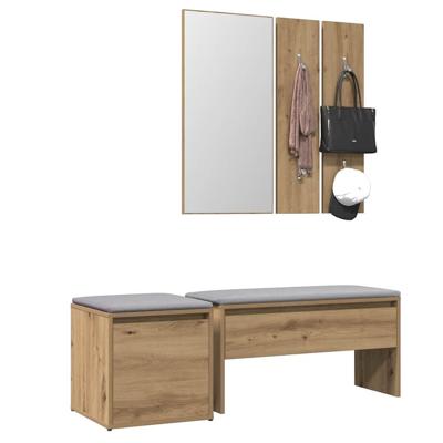 Halmeubelset bewerkt hout artisanaal eikenkleur