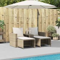 5-delige Tuinbankstel met kussens stapelbaar beige poly rattan - thumbnail