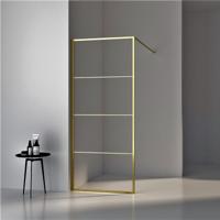 BWS Inloopdouche Frame 90x200 cm 8mm NANO Glas Geborsteld Messing Goud - thumbnail
