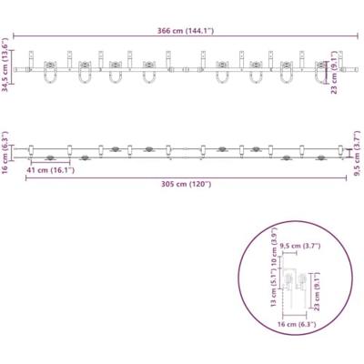 Doos met onderdelen voor schuifdeur 366 cm staal zwart
