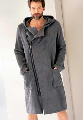 Cawö Cawö Heren Badjas Ritssluiting 6516 - Antrazit-schwarz M