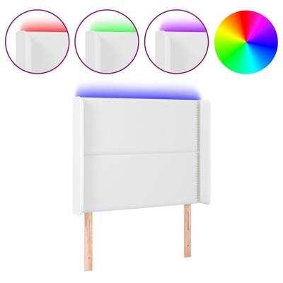 Hoofdbord LED 163x16x118/128 cm kunstleer wit - thumbnail