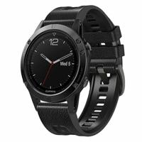 By Qubix - leer + siliconen bandje - Zwart - Compatible met Garmin Instinct 3-50mm - Compatible Garmin bandje - thumbnail