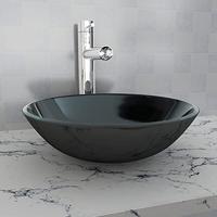 VidaXL Wasbak gehard glas 42 cm zwart - thumbnail