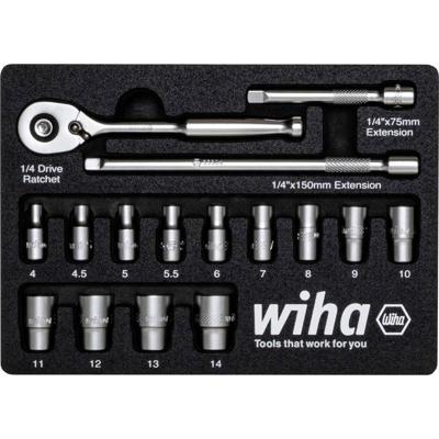 Wiha 33391 Ratelsleutelset 1/4" 16-delig in foam inlage - 44683