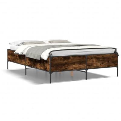 Bedframe bewerkt hout metaal gerookt eikenkleurig 120x200 cm