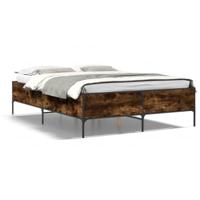 Bedframe bewerkt hout metaal gerookt eikenkleurig 120x200 cm - thumbnail