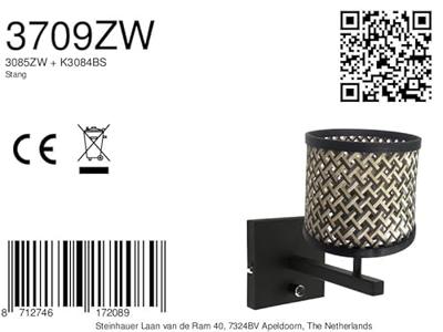 Steinhauer WandlampStang met dimmer zwart en bamboe kapje - 3709ZW