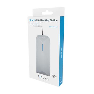 AISENS - ASUC-12P005-GR - USB-C Dock 12-in-1, USB-C A 2xHDMI, 1xRJ45, 3xUSB-A, 2xUSB-C, 1xUSB-C PD, 1xAudio, 1xSD, 1xMicro SD, Grijs, 30cm