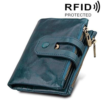 Crazy Horse van echte koeienhuid LEDER Texture rits 3-vouwen Card houder portemonnee RFID blokkeren Coin Purse Card zak beschermen hoes voor mannen, m