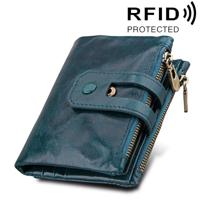 Crazy Horse van echte koeienhuid LEDER Texture rits 3-vouwen Card houder portemonnee RFID blokkeren Coin Purse Card zak beschermen hoes voor mannen, m - thumbnail
