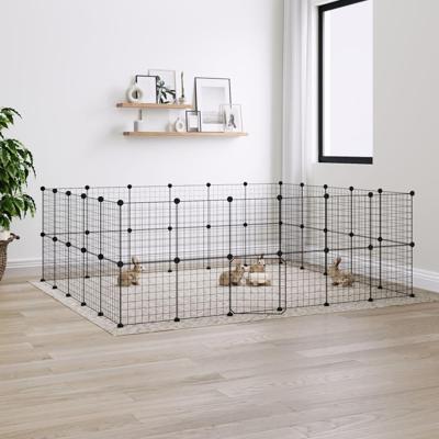VidaXL Huisdierenkooi met deur 44 panelen 35x35 cm staal zwart VidaXL Huisdierenkooi met deur 44 panelen 35x35 cm staal zwart