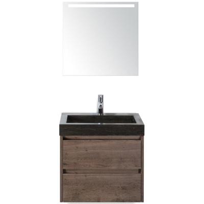Dante Badmeubelset 60 cm - Tabacco - Wastafel Hardsteen Wit Lucca met Sence Spiegel
