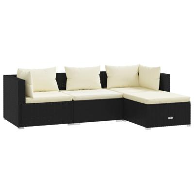 4-delige Loungeset met kussens poly rattan zwart 4-delige Loungeset met kussens poly rattan zwart