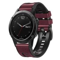By Qubix - leer + siliconen bandje - Bordeaux - Compatible met Garmin Fenix 8-51mm - Compatible Garmin bandje - thumbnail