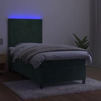 Boxspring met matras en LED fluweel donkergroen 160x200 cm - thumbnail