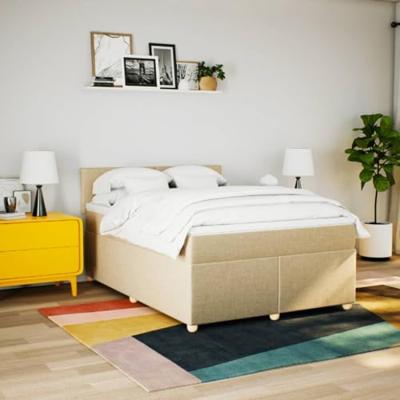 Boxspring met matras stof crèmekleurig 140x190 cm