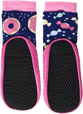 Playshoes soksloffen marine | roze snoepjes Maat