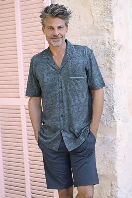 Heren doorknoopshortama bladeren antraciet