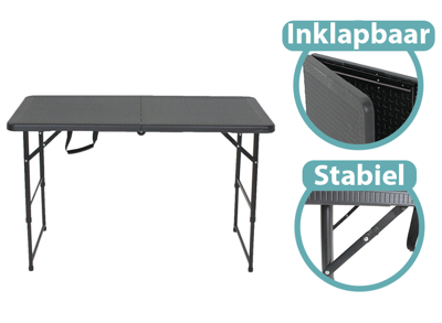 Lowander Inklaptafel - Campingtafel - 120x60 cm - Zwart