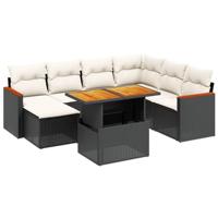 8-delige Loungeset met kussens poly rattan zwart - thumbnail