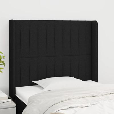 Hoofdbord met randen 147x16x118/128 cm stof zwart - thumbnail