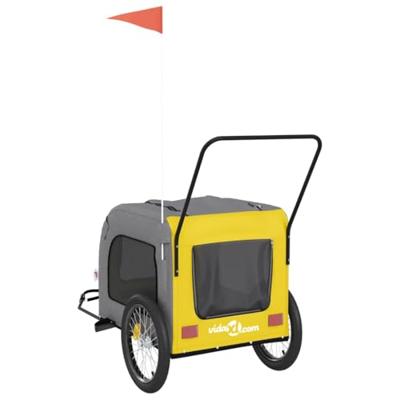 Hondenfietstrailer oxford stof en ijzer geel en grijs - thumbnail