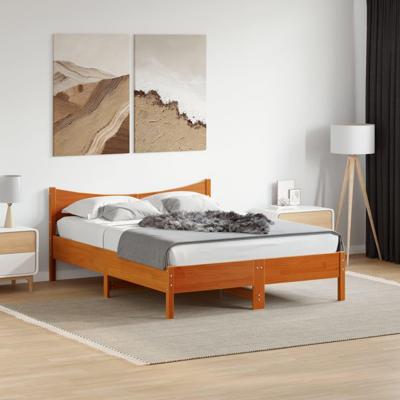 Bedframe zonder matras massief grenenhout wasbruin 120x190 cm