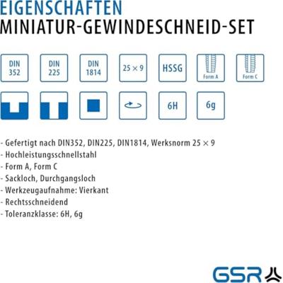 GSR 00708120 Schroefdraadsnijderset 31-delig HSS-G Metrisch M1 - M2.6 GSR 00708120 Schroefdraadsnijderset 31-delig HSS-G Metrisch M1 - M2.6