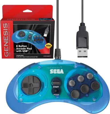 Retro-Bit - SEGA Genesis 8-Button Arcade Pad with USB (Clear Blue)