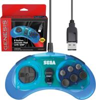 Retro-Bit - SEGA Genesis 8-Button Arcade Pad with USB (Clear Blue) - thumbnail