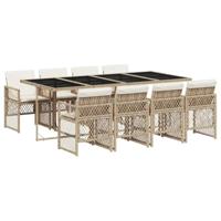9-delige Tuinset met kussens poly rattan beige - thumbnail