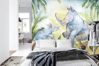 Fotobehang - Neushoorns voor in de Kinderkamer, te koop in 11 maten, incl behanglijm - thumbnail