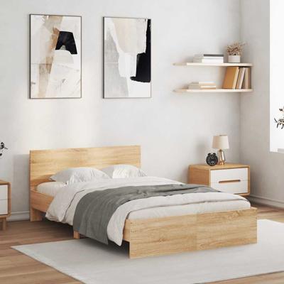 Bedframe met hoofdeinde en LED sonoma eikenkleurig 140x190 cm - thumbnail
