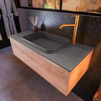 Badkamermeubelset Mondiaz Erin 100 cm met 1 Lade met RIDGE Wastafel Midden Dark grey met 1 kraangat Greeploos Mat Washed Oak - thumbnail