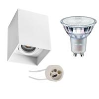Opbouwspot Set - Pragmi Luxina Pro - GU10 Fitting - Opbouw Vierkant - Mat Wit - Verdiept - Kantelbaar - 90mm - Philips - MASTER 927 36D VLE - 3.7W - Warm Wit 2200K-2700K - DimTone Dimbaar - thumbnail