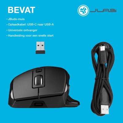 JLab JBuds muis Kantoor Rechtshandig Bluetooth + USB Type-A Optisch 2400 DPI