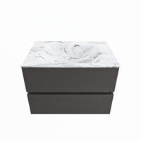 MONDIAZ VICA-DLUX 70cm badmeubel onderkast Dark grey 2 lades. Inbouw wastafel CLOUD midden 1 kraangat, kleur Glace. - thumbnail