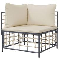 Tuinhoekbank met beige kussens poly rattan - thumbnail