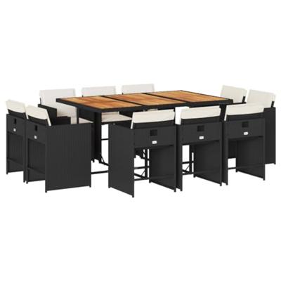 11-delige Tuinset met kussens poly rattan zwart